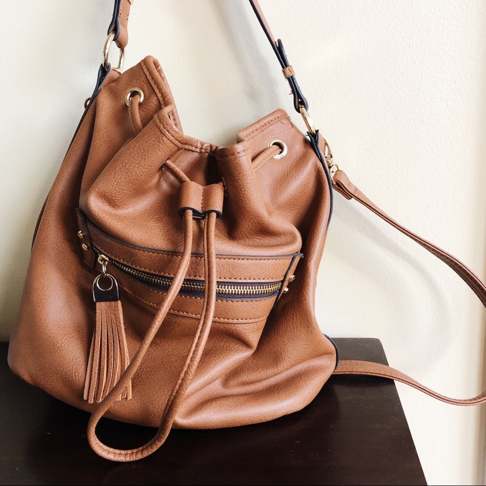 Cute Brown Pleather Pull Bag